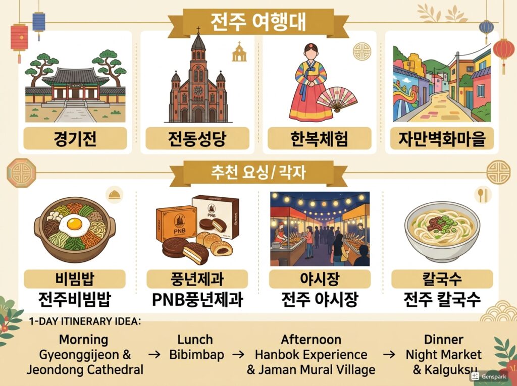 경기전/전동성당/한복체험/자만벽화마을 + 맛집 4곳