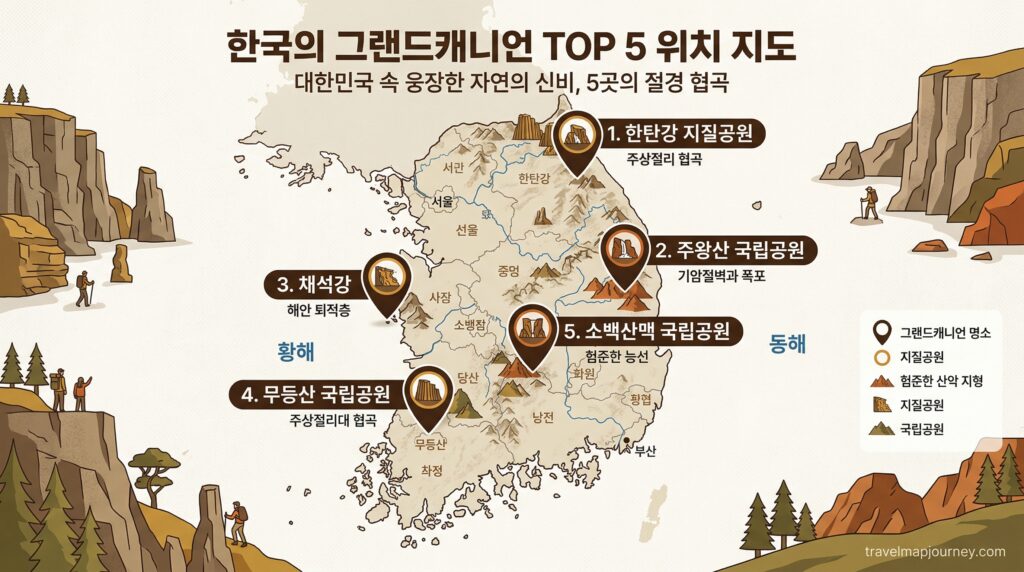 한국의 그랜드캐니언 TOP 5 위치 지도