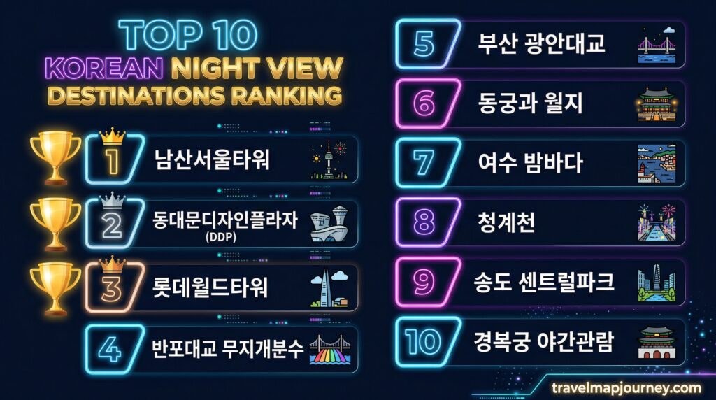 국내 야경 명소 TOP 10 랭킹 비교 인포그래픽