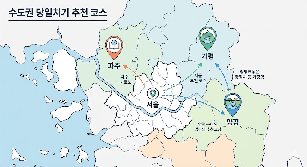 서울 근교 여행 가평 파주 양평 지도