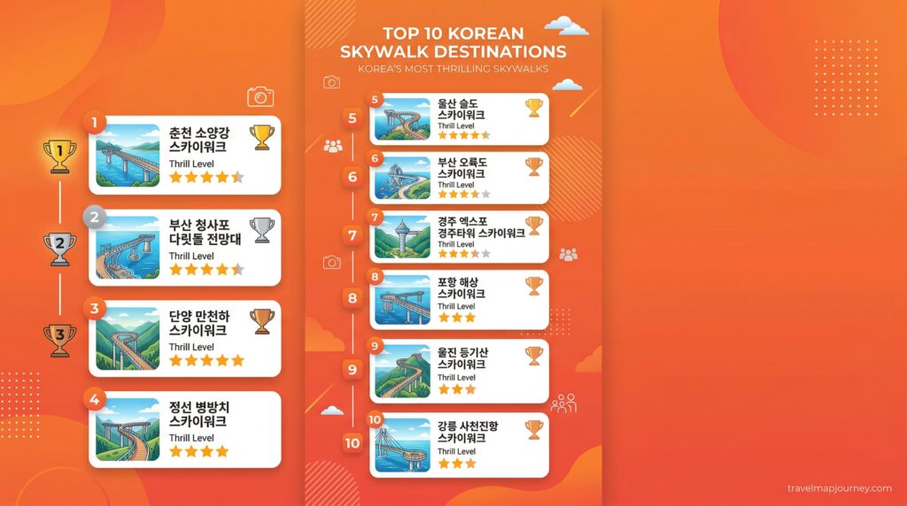 국내 스카이워크 BEST 10 랭킹 아찔함 레벨 비교표