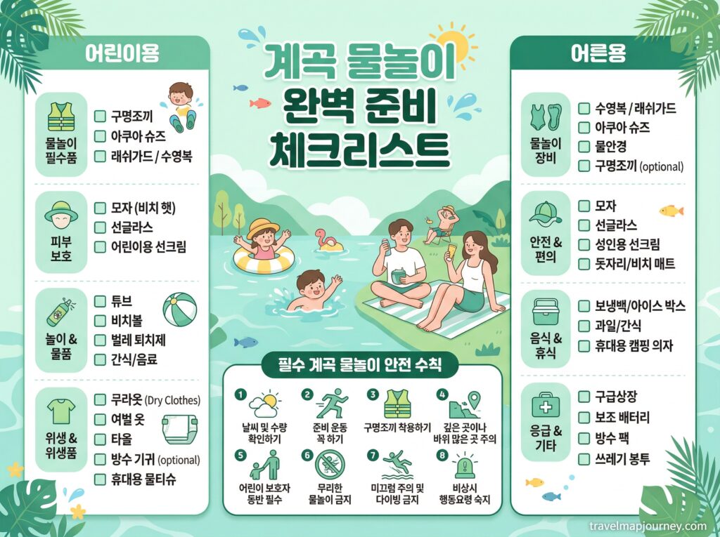 계곡 물놀이 준비물 체크리스트 안전 수칙 아이랑 계곡