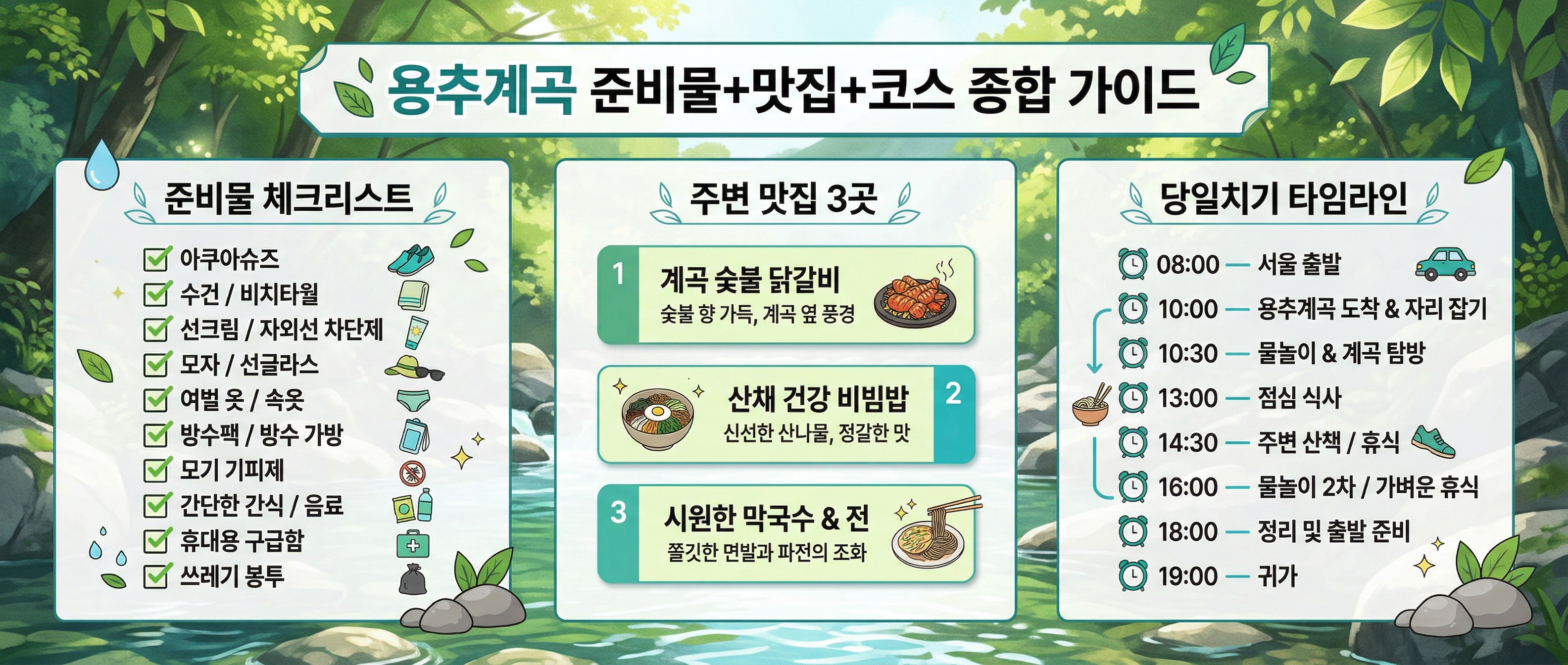 준비물 체크리스트 + 맛집 3곳 + 당일치기 타임라인