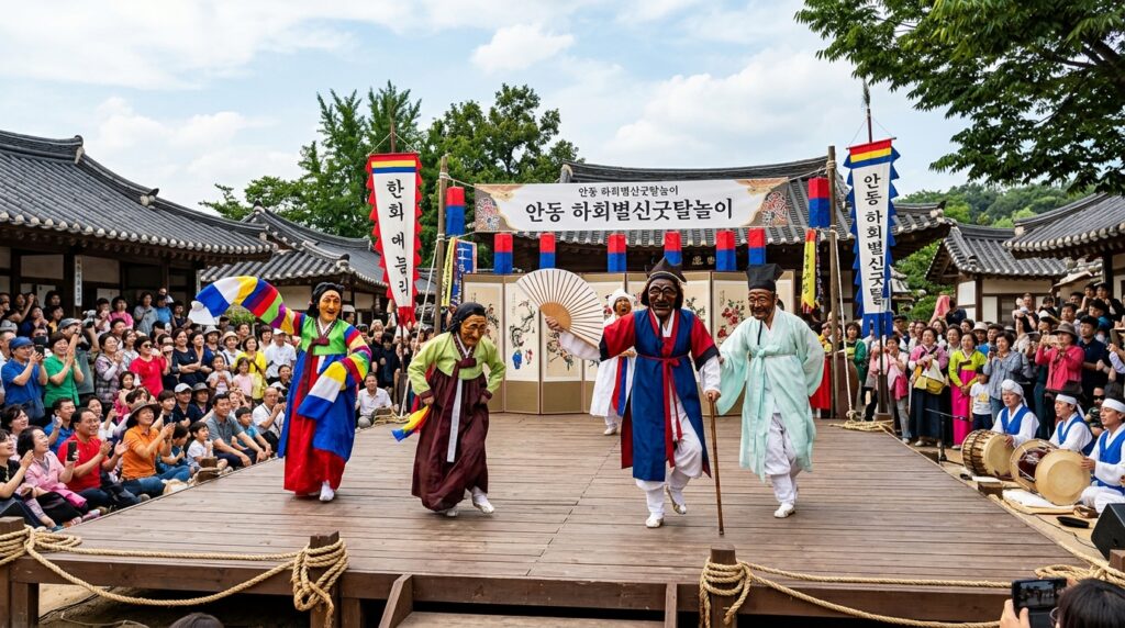 안동 하회마을 하회별신굿탈놀이 전통 탈춤 상설 공연 장면