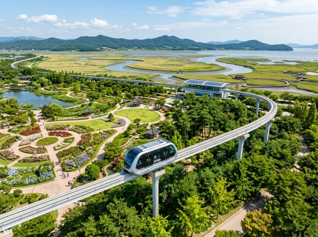 순천만국가정원과 습지를 잇는 친환경 무인궤도차 스카이큐브 전경