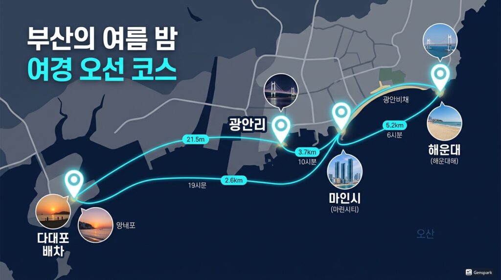 여름 부산 밤바다 야경 명소 코스 광안리 해운대 다대포 지도