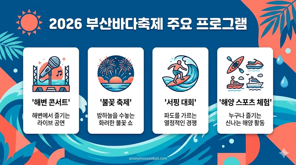 부산바다축제 공연 불꽃놀이 서핑 대회 등 프로그램 인포그래픽