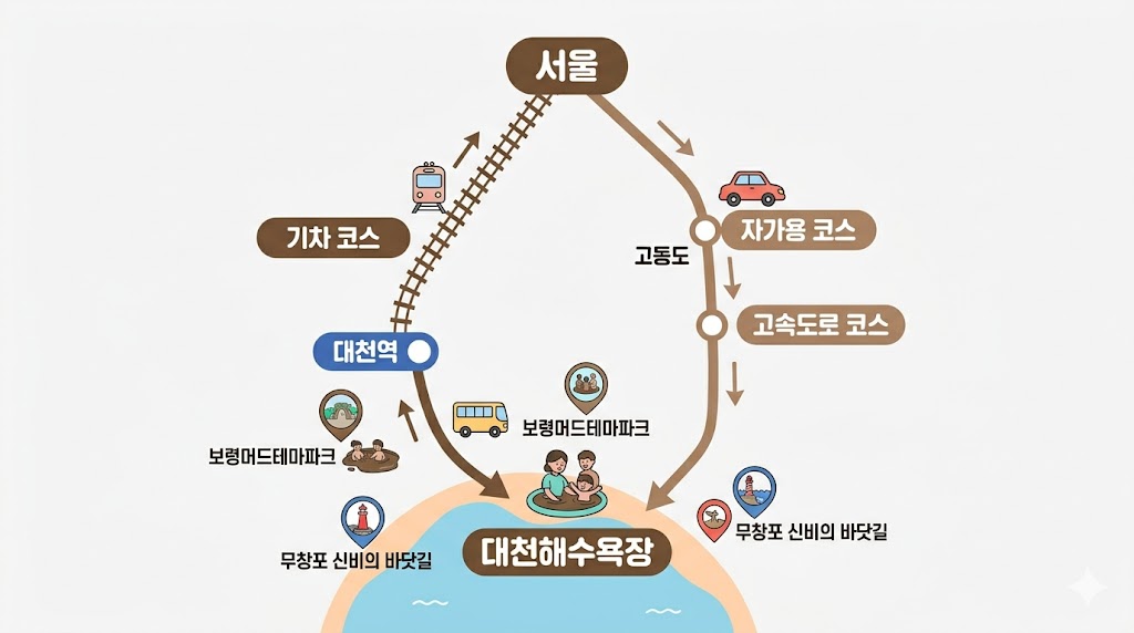서울에서 대천해수욕장 가는 교통편과 주변 여행 코스 안내 이미지