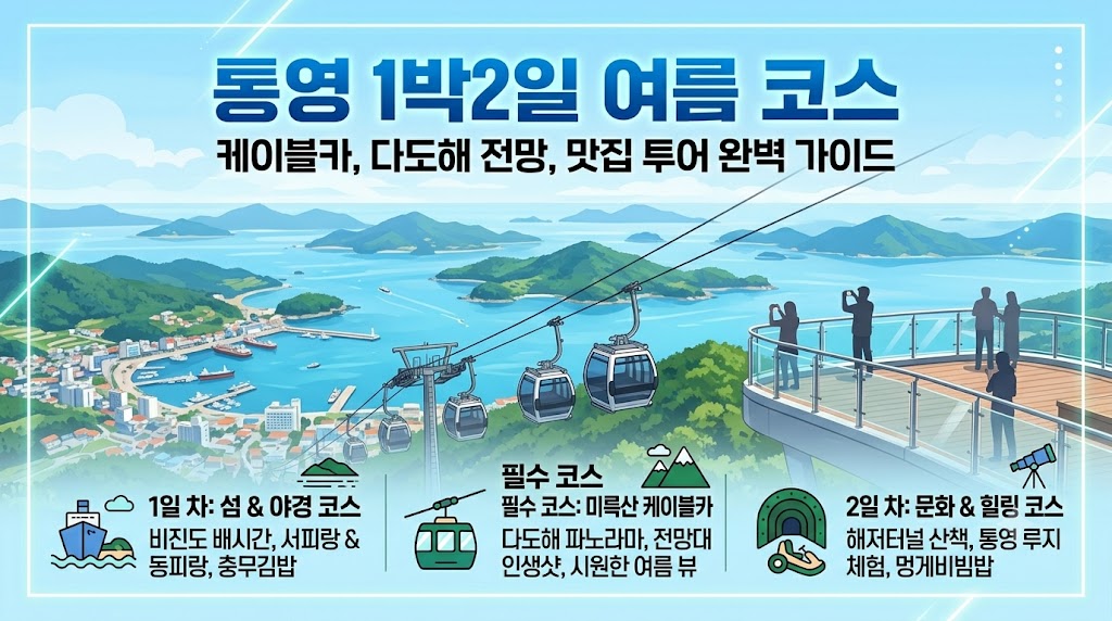 통영 1박 2일 여름 코스 미륵산 케이블카 다도해 전망 썸네일