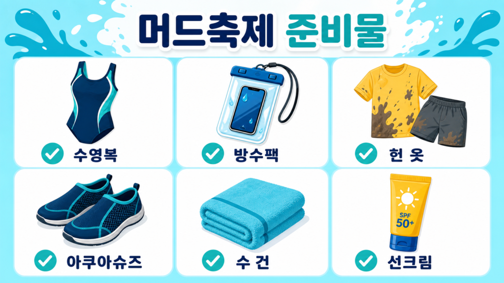 보령머드축제 준비물 체크리스트 방수팩 헌옷 아쿠아슈즈