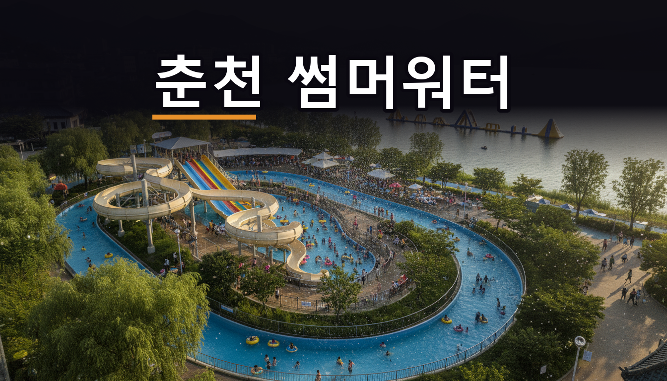 춘천 수변공원 야외 물놀이장의 워터슬라이드와 여름 풍경
