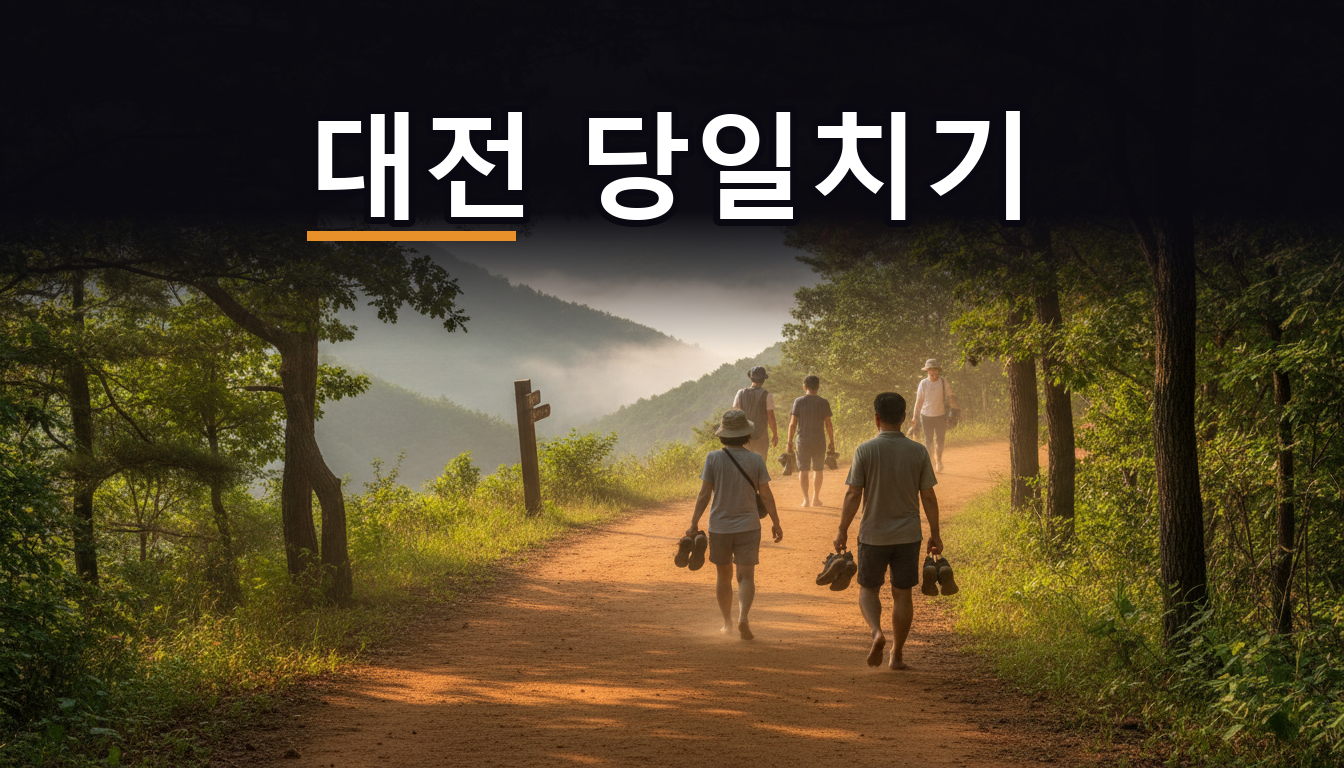 대전 당일치기 코스의 시작점인 계족산 황톳길을 맨발로 걷는 사람들