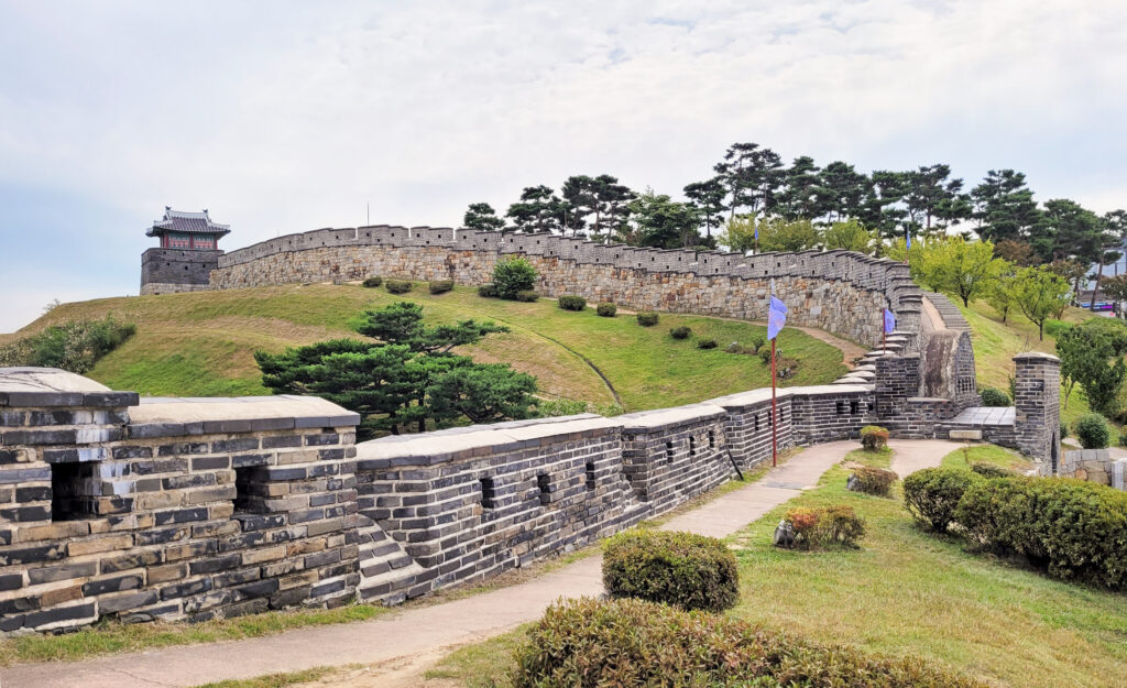 Stone ramparts and steps at Suwon Hwaseong Fortress