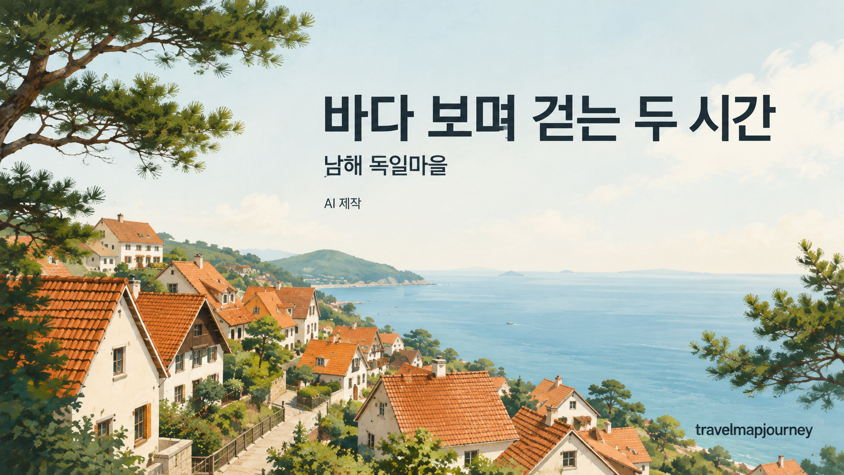 남해 독일마을의 바다 산책을 주제로 한 AI 제작 표지 일러스트
