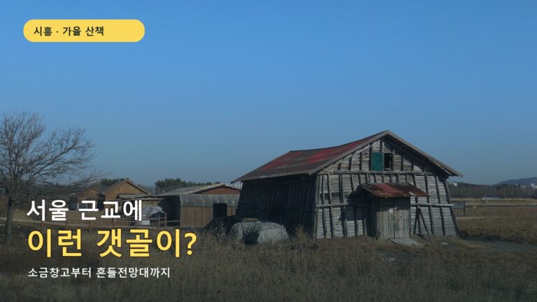 시흥 갯골생태공원 옛 소래염전 소금창고 실제 사진 위에 서울 근교 갯골 산책 질문을 넣은 대표 이미지