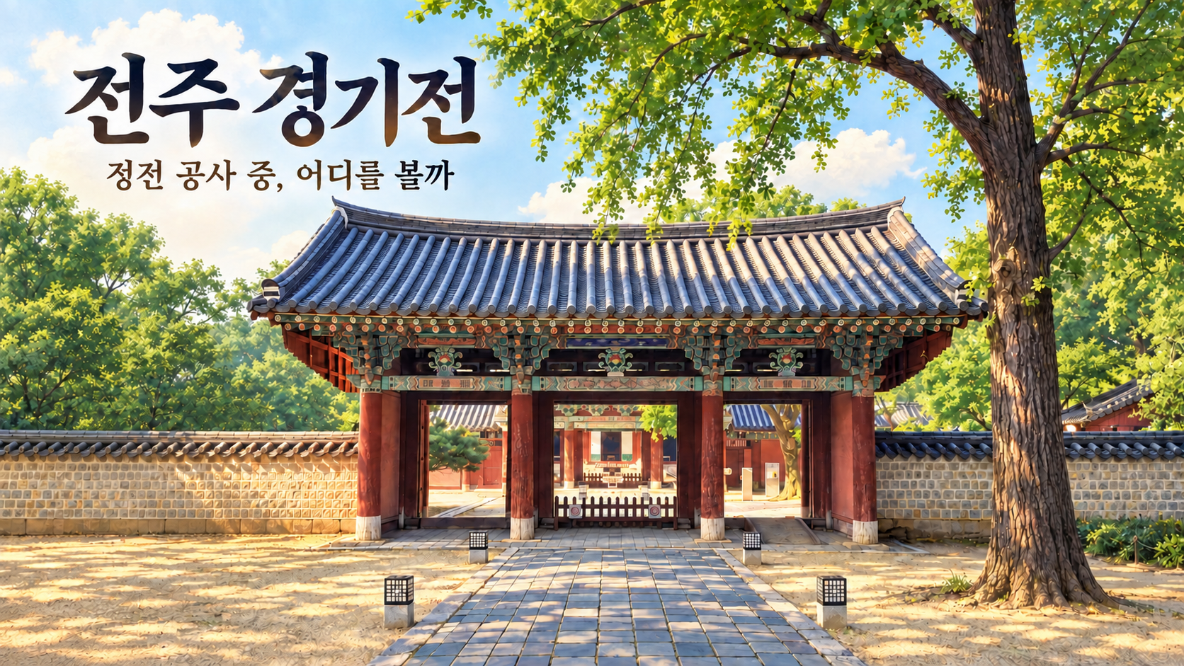 전주 경기전과 정전 공사 중 어디를 볼까 문구를 담은 AI 표지