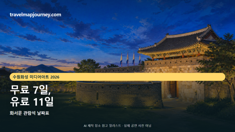 수원화성 화서문을 참고해 그린 푸른 저녁 일러스트