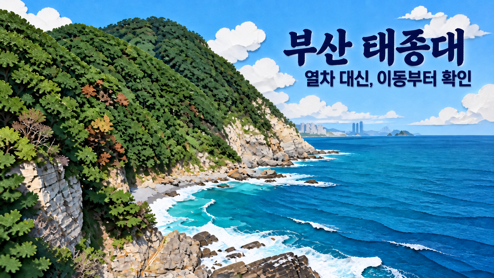 부산 태종대 해안사진을 AI 편집한 표지: 열차 대신, 이동부터 확인