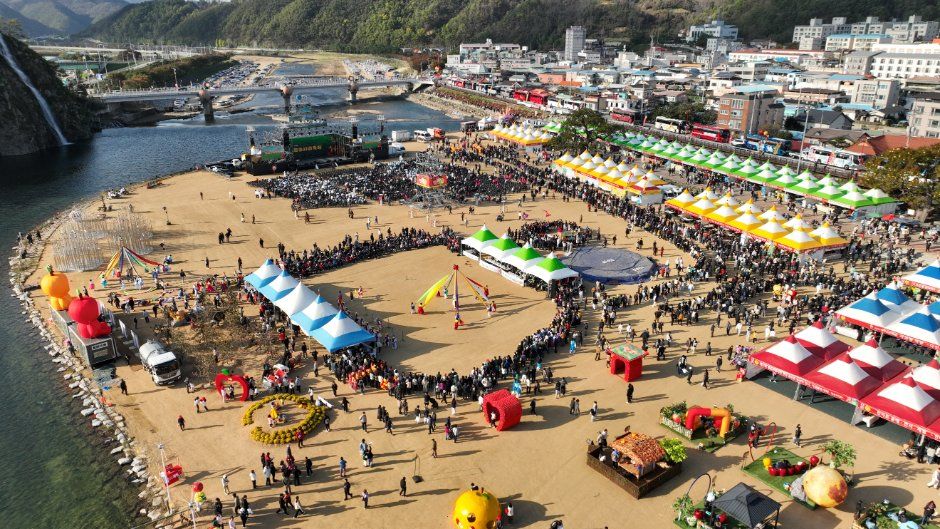 청송사과축제 용전천 현비암 행사장 전경